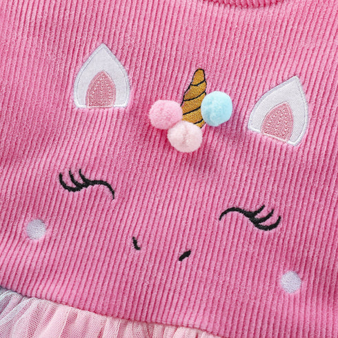 Pink cartoon long sleeve round neck dress